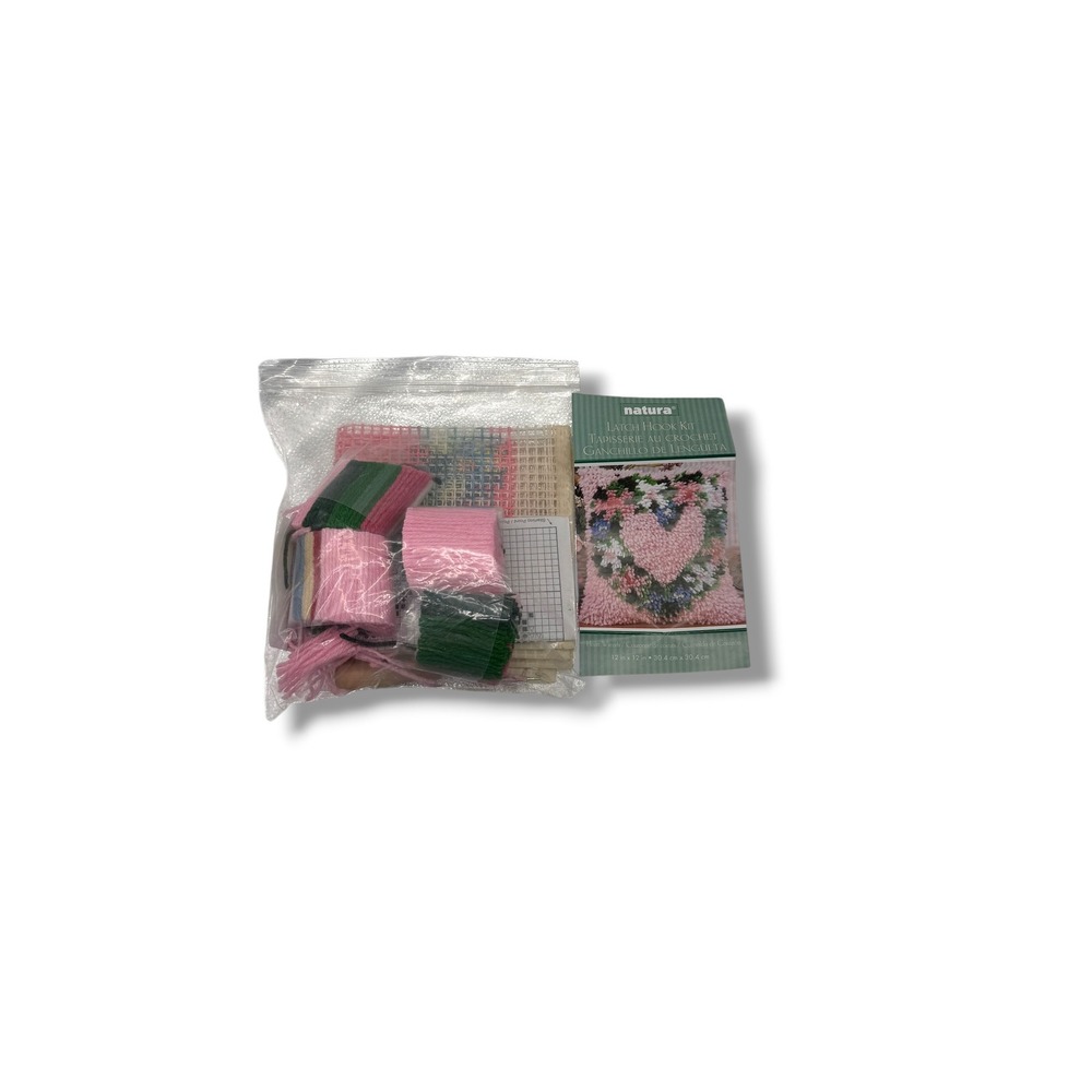 Natura Latch Hook Kit 12x12‎ Pink Floral Heart Wreath Vintage Craft Kit STARTED